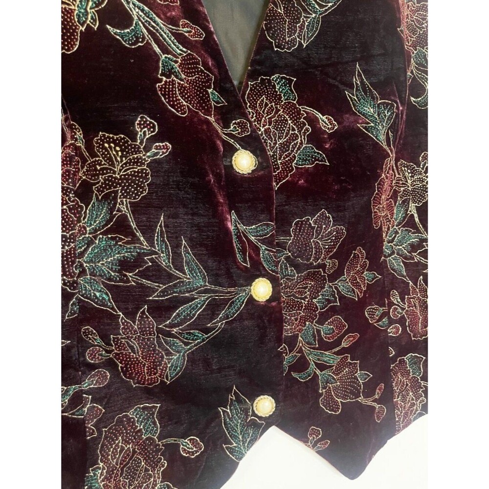 Maggie McNaughton Velvet Floral Vest 22W Plus Size Burgundy Vintage Cottagecore - Picture 4 of 7